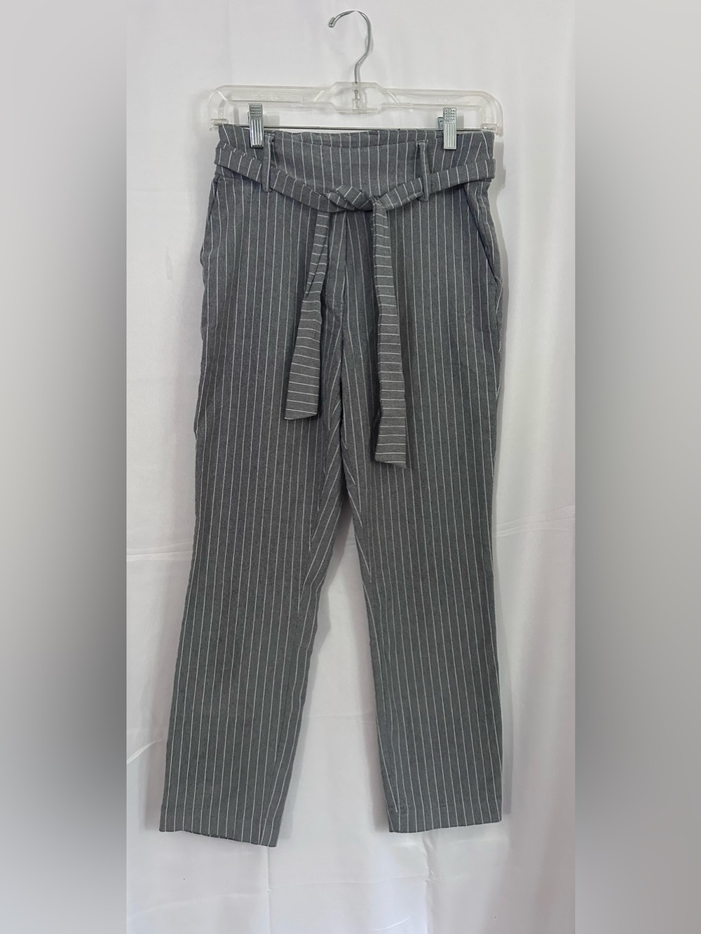 Jules & Leopold Charcoal Pinstripe Tie-Waist Straight Leg Pants
